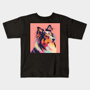 70s Shetland Sheepdog Vibes: Pastel Pup Parade Kids T-Shirt